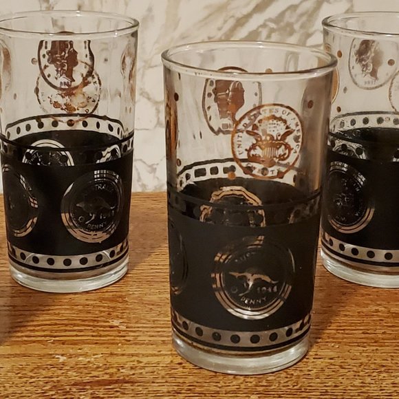 Vtg/MCM/Retro 1950/60s (6) High Ball Tumbler Glasses Black/Gold Barware-RARE - Picture 5 of 6